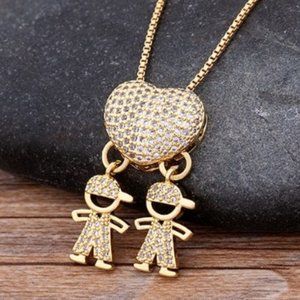 Mom of Boys Necklace - Gold Plated - CZ